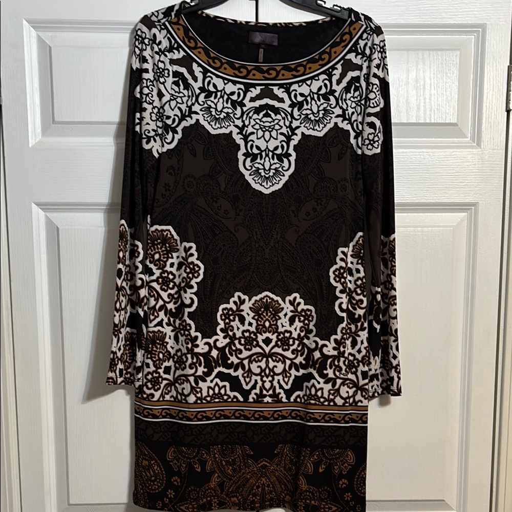 Hale Bob: Elegant Black, Brown and White Patterned Dress